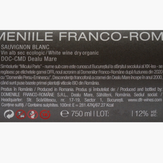 Vin alb sec eco Sauvignon Blanc, 12%, 0.75l