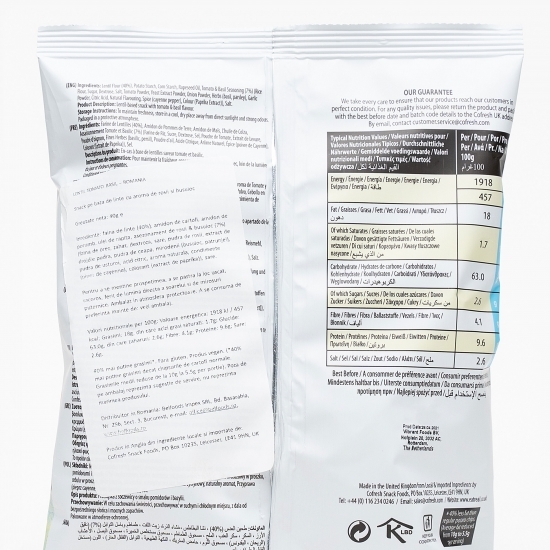 Chips de linte cu roșii și busuioc 40g 