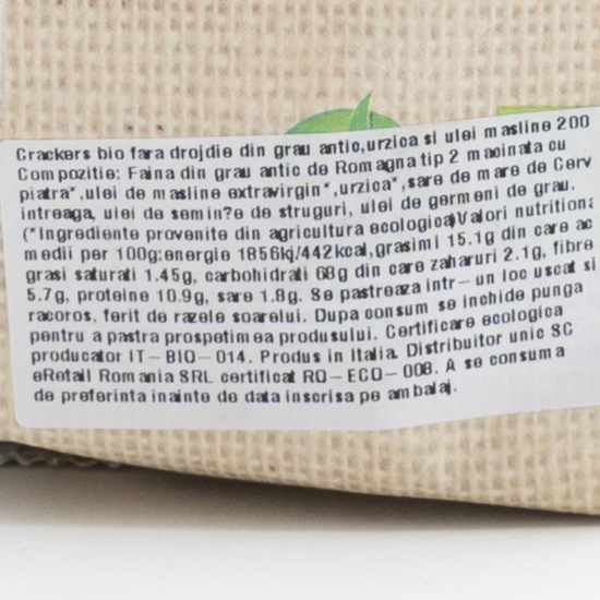 Crackers eco fără drojdie din grâu antic urzică și ulei măsline 200g