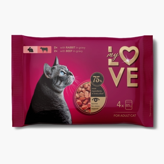 Set hrană umedă pentru pisici adulte, cu iepure și vită, 4x85g