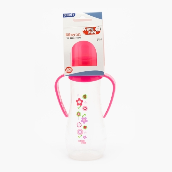 Biberon cu mânere roz, +0 luni, 275ml