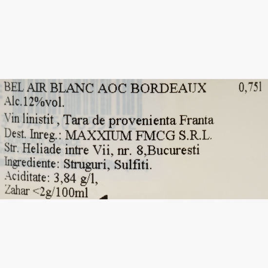 Vin alb AOC Bordeaux Sauvignon Blanc, 12%, 0.75l