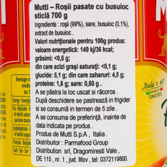 Roșii pasate cu busuioc sticlă 700g