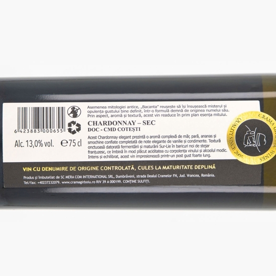 Vin alb sec Bacanta Chardonnay, 13%, 0.75l