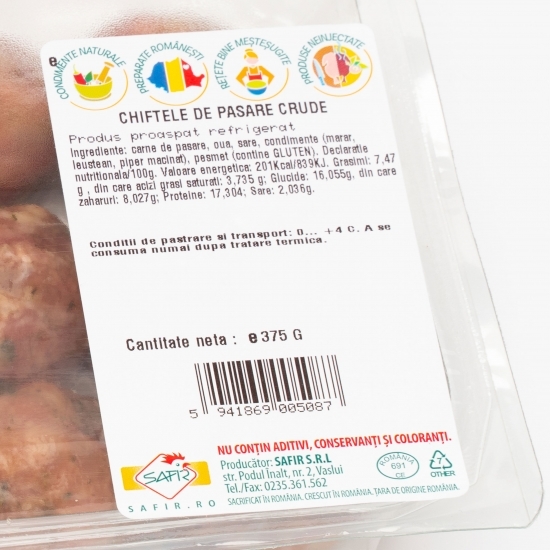 Chiftele de pasăre crude 375g