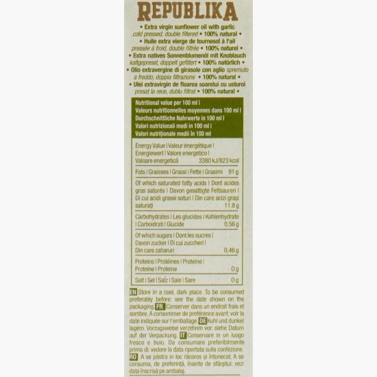 Ulei de floarea-soarelui presat la rece, cu usturoi, 0.25l