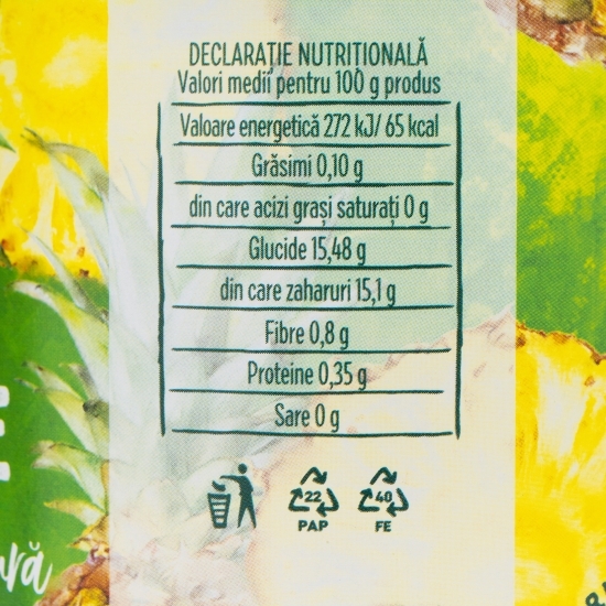 Compot de ananas rondele în sirop slab îndulcit, conservă 565g