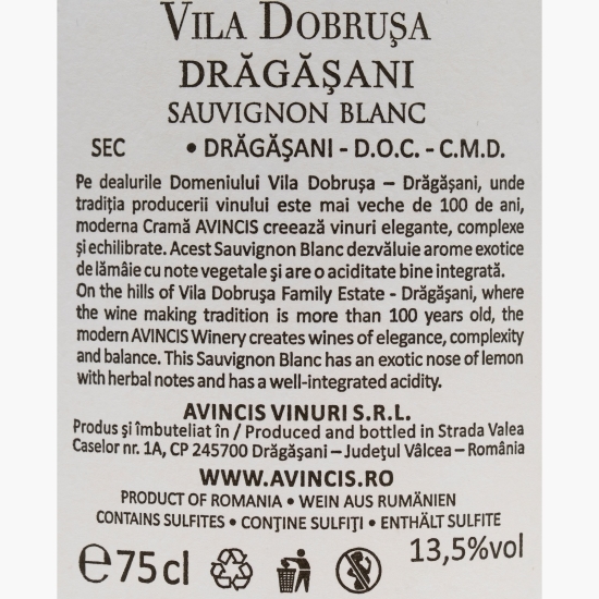 Vin alb sec Sauvignon Blanc, 13.5%, 0.75l