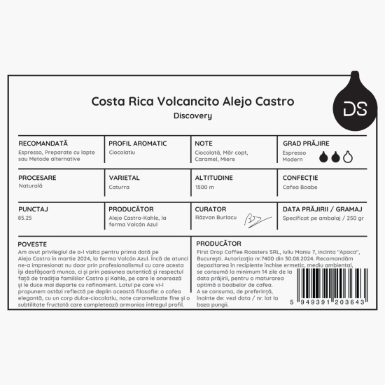 Costa Rica Volcancito Alejo Castro 250g cafea de specialitate boabe