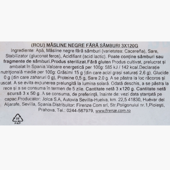 Măsline negre fără sâmburi 3x120g