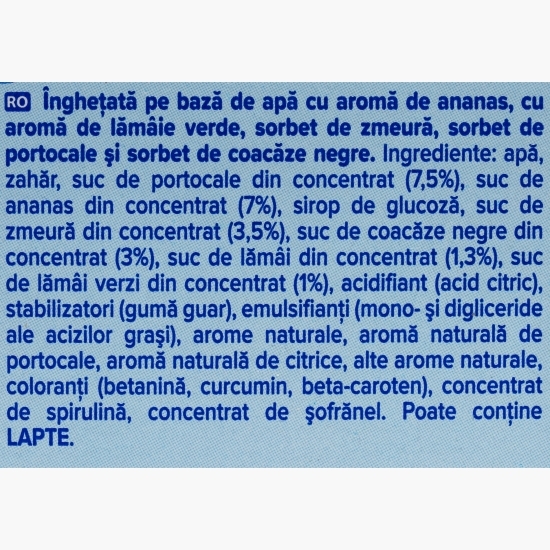 Înghețată cu aromă de ananas, lămâie și coacăze negre 5x65ml (5x65g)
