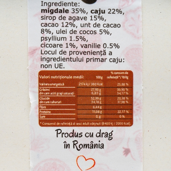 Amandină raw vegan fără gluten, fără zahăr adăugat 110g