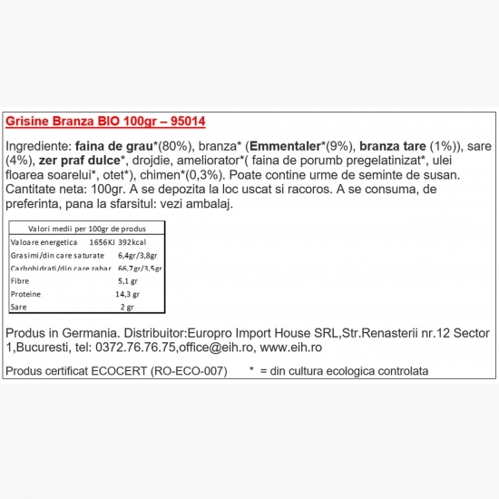 Grisine cu brânză eco 100g