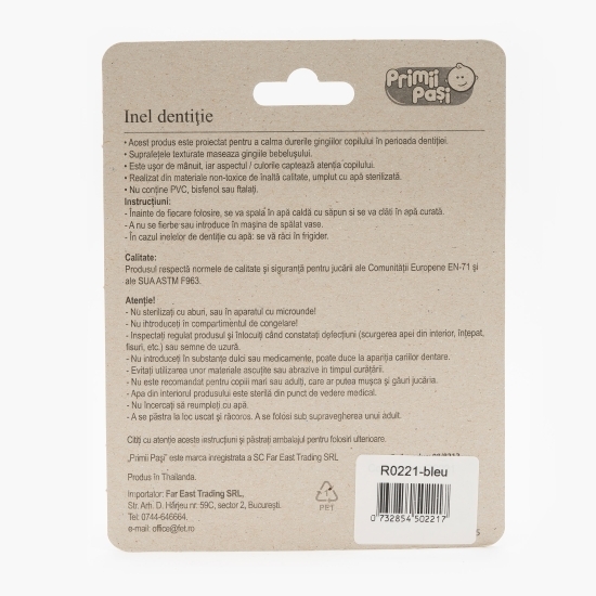Inel dentiție formă stea, bleu, 3 luni+