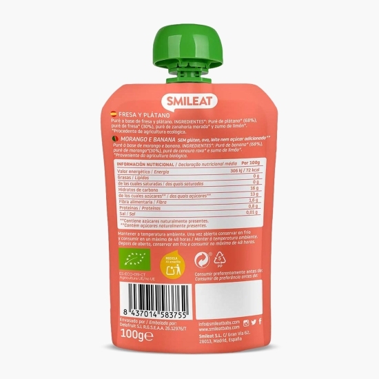 Gustare piure eco din banane și căpșuni, +6 luni, 100g