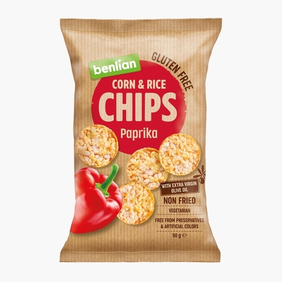 Chipsuri din porumb și orez cu ardei iute, fără gluten 50g