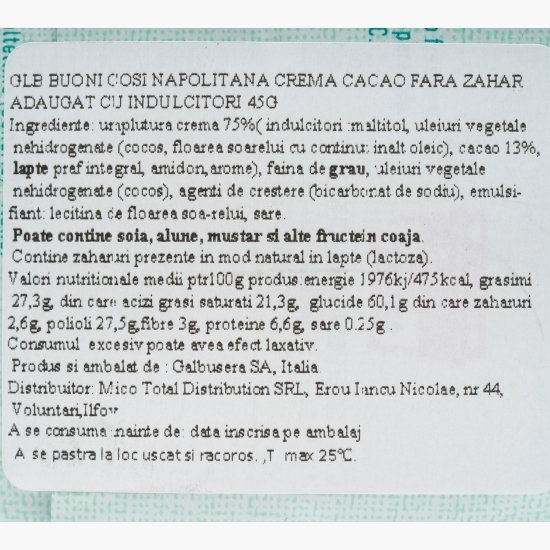 Napolitane cu cacao fără zahăr  45g