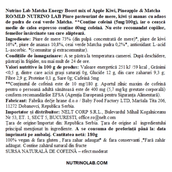 Piure cu măr, kiwi, ananas & matcha Matcha Energy Boost 180g