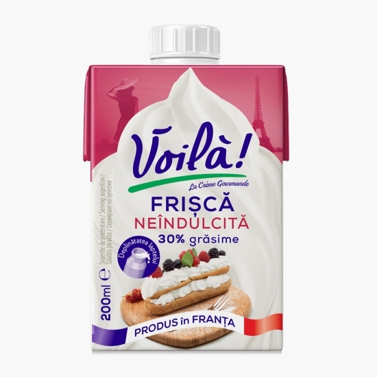 Smântână lichidă pentru frișcă, neîndulcită, 30% grăsime 200ml