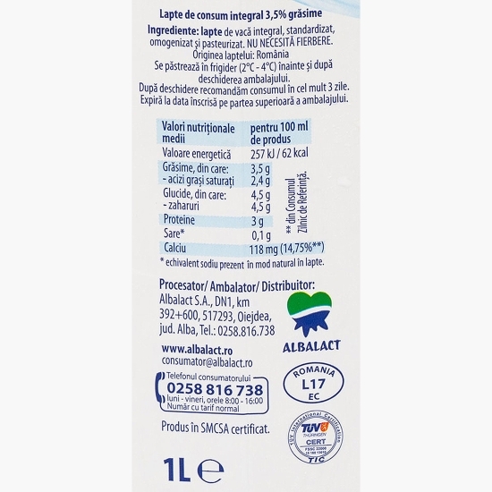 Lapte 3.5% grăsime 1l