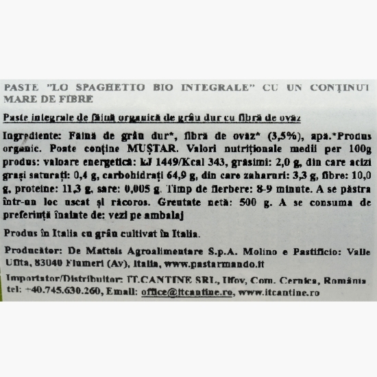 Paste Lo spaghetto integrale, eco, 500g