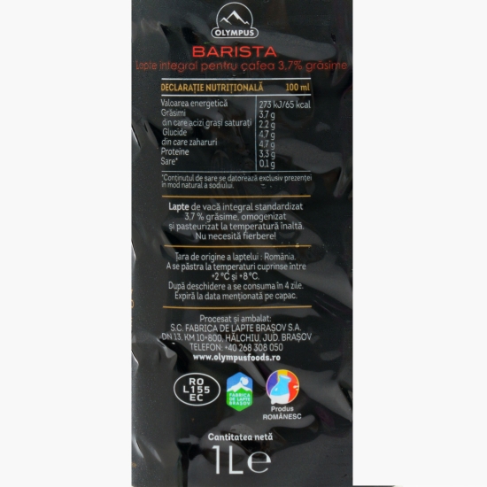 Lapte Barista 3.7% grăsime, 1l