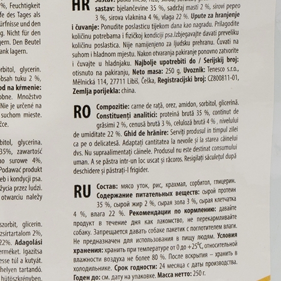 Recompense pentru câini, 250g, rață și orez os