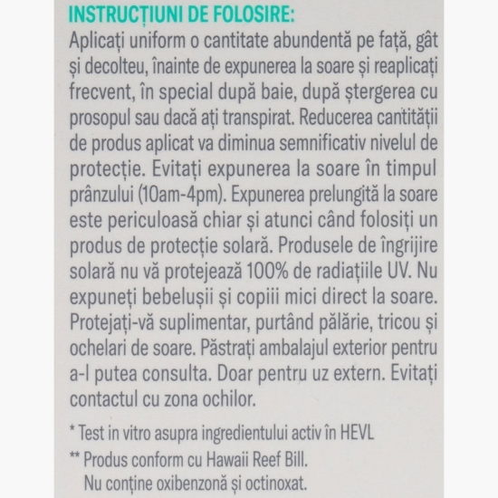Cremă matifiantă protecție solară pentru față SPF 50, 50ml