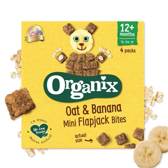 Cubulețe ecologice moi din ovăz integral și banane, 4x20g, 12+ luni