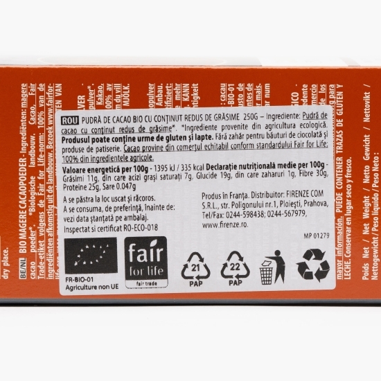 Pudră de cacao eco cu conținut redus de grăsime 250g
