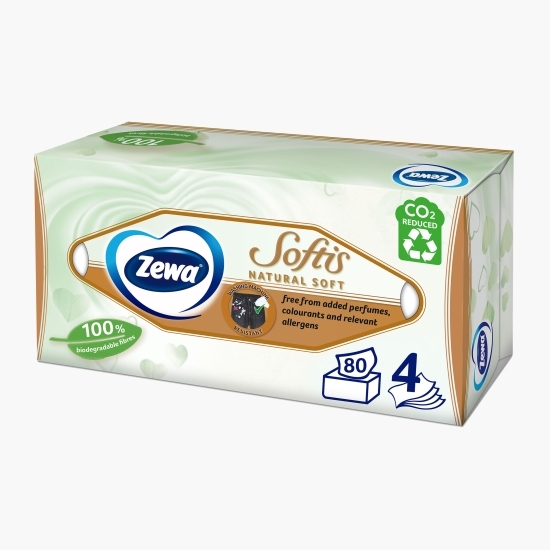 Șervețele faciale neparfumate Softis Natural Soft 4 straturi, 80 bucăți