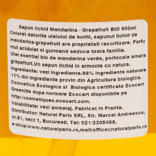 Săpun lichid bio mandarine și grepfrut 500ml