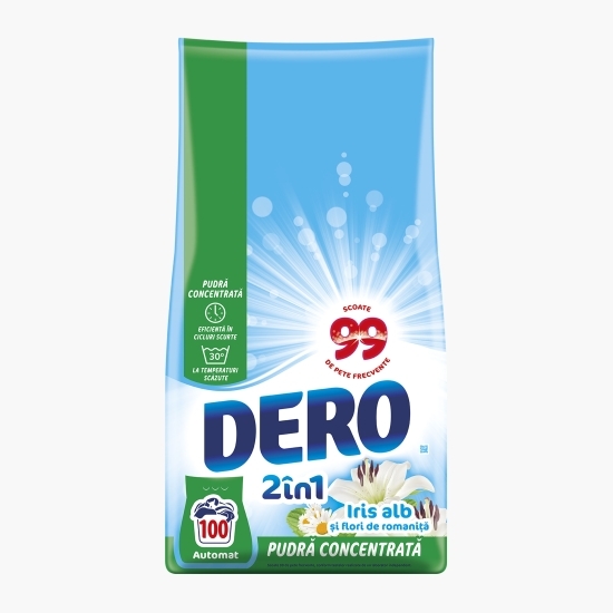 Detergent de rufe pudră automat 2în1 Iris alb, 100 spălări, 7.5kg