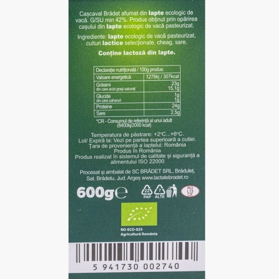 Cașcaval afumat eco 600g