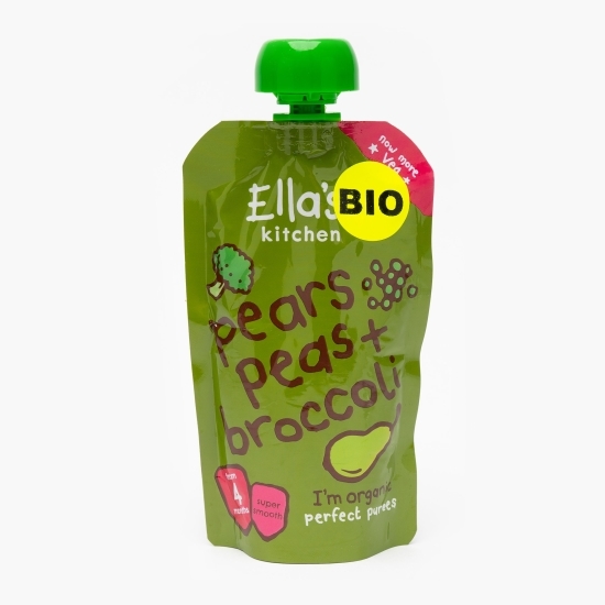 Piure ecologic de broccoli, pară și mazăre, +4 luni, 120g