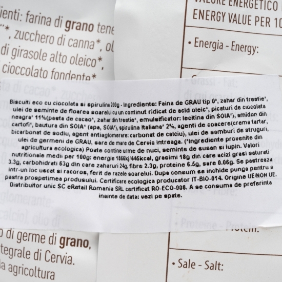 Biscuiți eco cu ciocolată și spirulină 200g