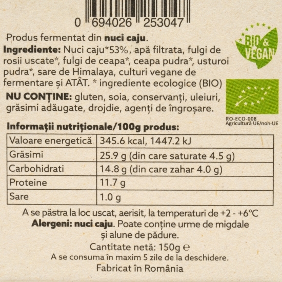 Cremă tartinabilă din caju cu roșii uscate eco 150g