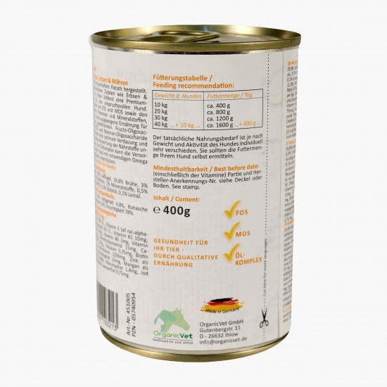 Hrană umedă pentru câini Sensitive, 400g, pui, mazăre și morcov