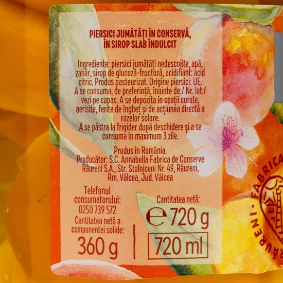 Compot de piersici jumătăți 720g