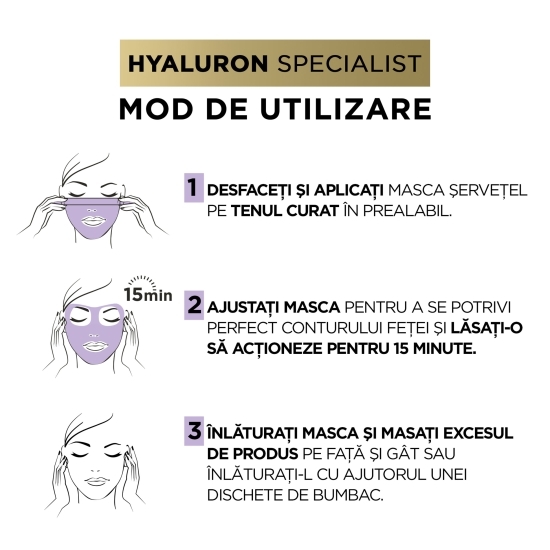 Mască șervețel hidratantă pentru volumul tenului cu efect antirid, Hyaluron Specialist,30g