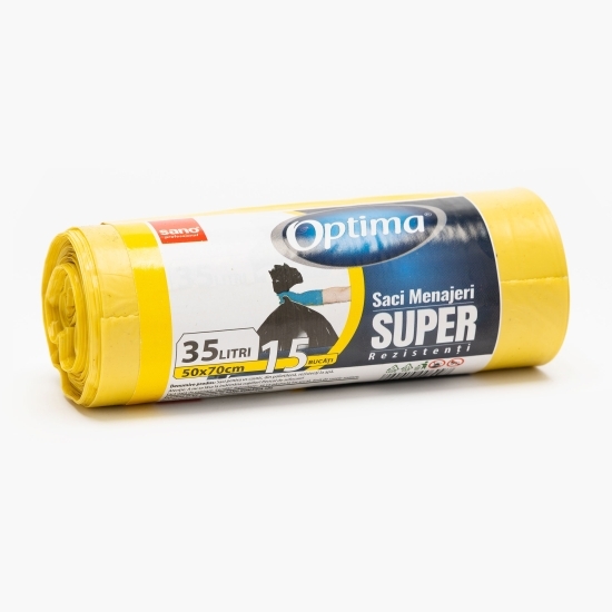 Saci menajeri super rezistenți 35l, galben, 15 buc