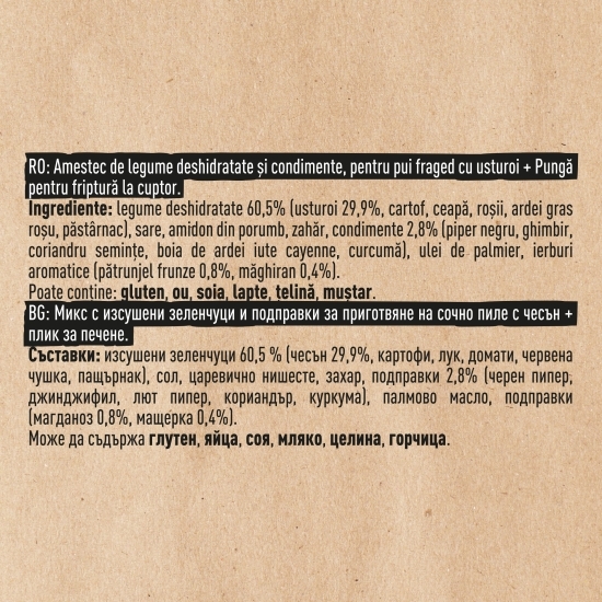 Amestec de legume deshidratate și condimente pentru pui cu usturoi Ideea Zilei 30g