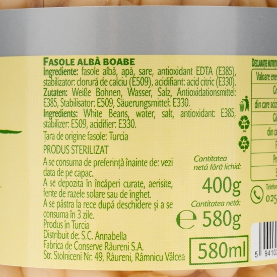 Fasole albă boabe 580g 