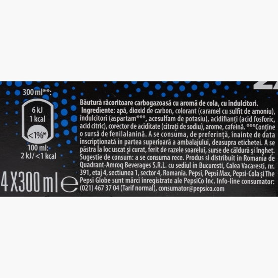 Băutură carbogazoasă aromă cola Max, zero zahăr 4x0.3l
