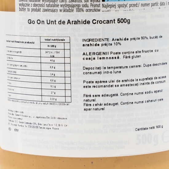 Cremă tartinabilă de arahide Crunchy, fără zahăr adăugat 500g