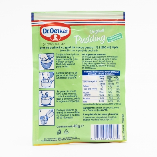 Praf de budincă Original Pudding cu gust de cocos 40g