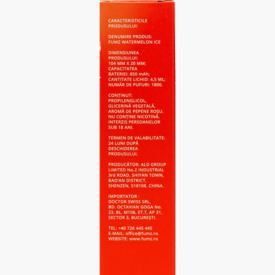 Țigară electronică Pepene 0mg/ml, fără nicotină, 1800 puffs
