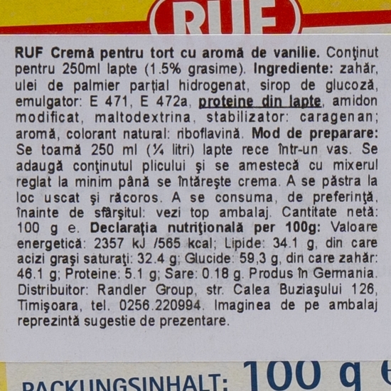 Cremă pentru tort cu aromă de vanilie 100g