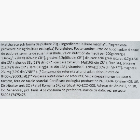 Matcha eco sub formă de pulbere 70g