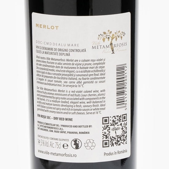 Vin roșu sec Merlot, 14.5%, 0.75l
